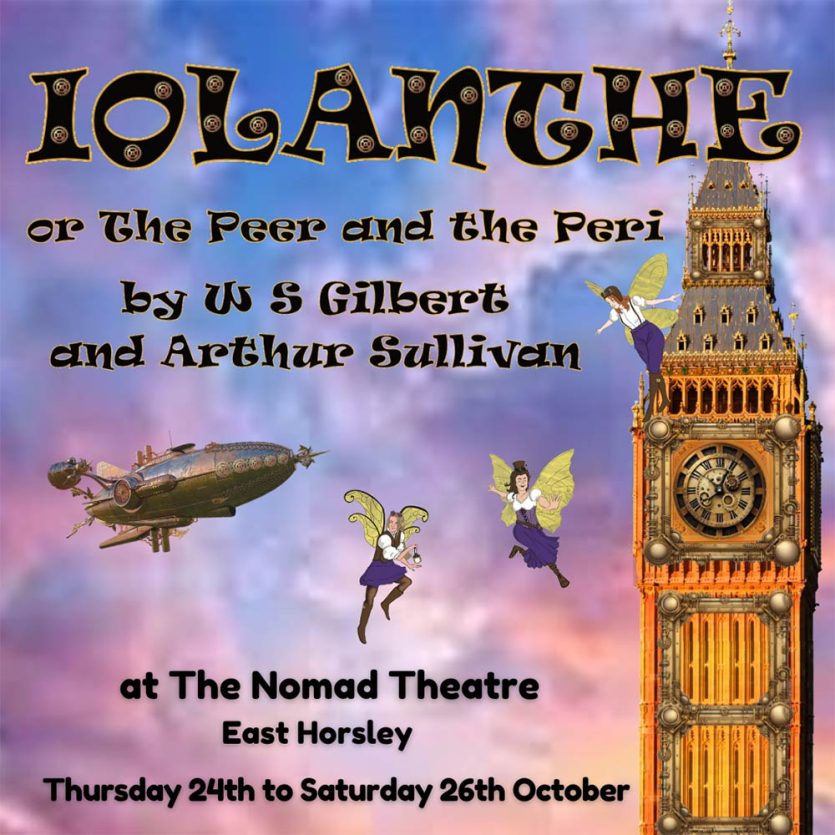 Poster promoting Gilbert and Sullivan light opera performed by Bookham Light Opera