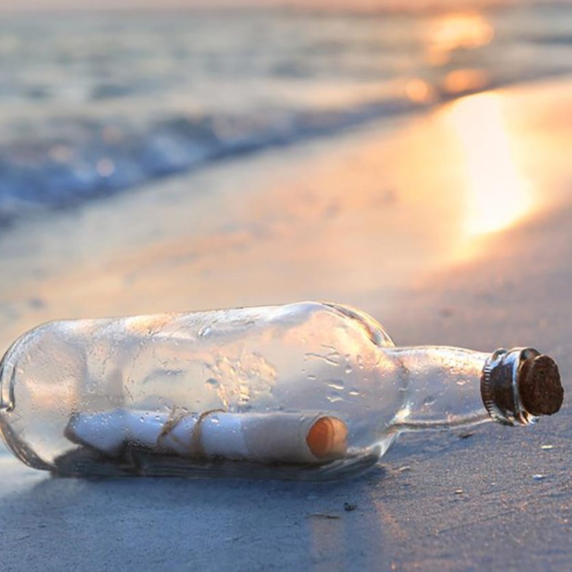 Message in a bottle on sandy beach