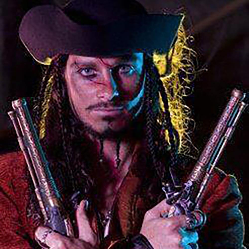 pirate with tricorn hat and pistols