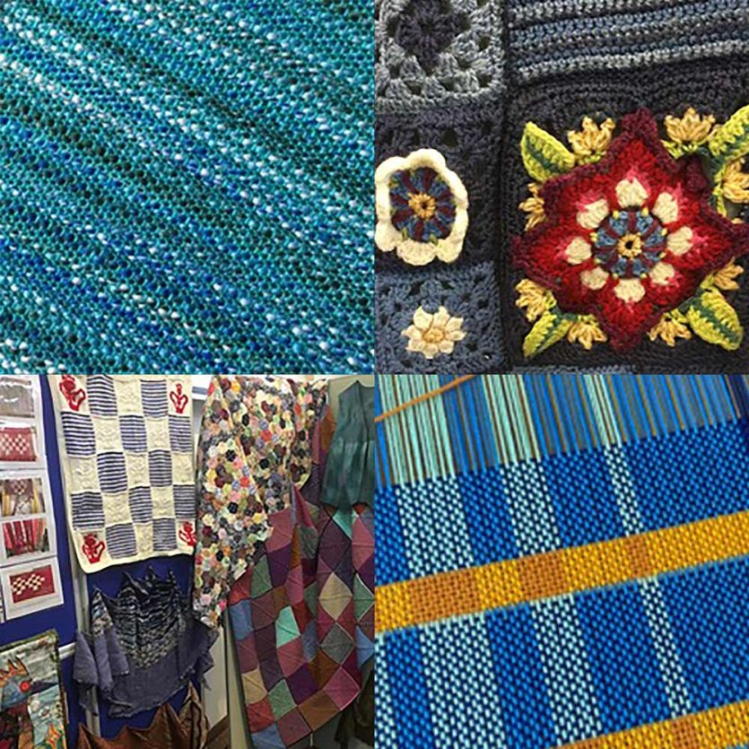 Examples of woven fabric made by the East Surrey Weavers Guild